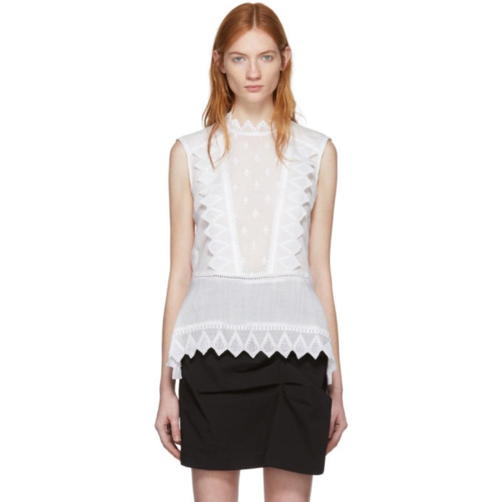 Isabel Marant - Nust White High-Neck Sleeveless Embroidered Blouse (sz 34, XS)
